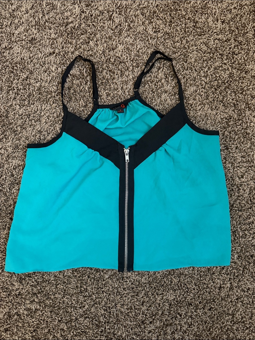 G by Guess Teal and Black Front-Zip Spaghetti Strap Cami